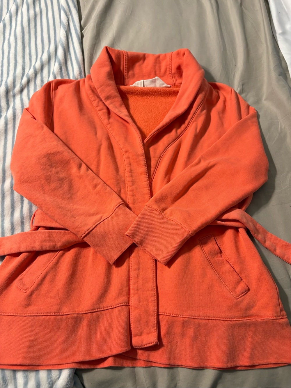 Vintage J.Crew Antique Fleece Belted Wrap Cardigan - Coral Orange - M